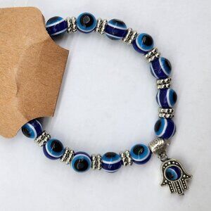 BFD-Blue Evil Eye Handmade Bracelet with Hamsa Charm